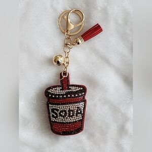 Soda Cup With Straw Rhinestone Keychain Bag Charm
